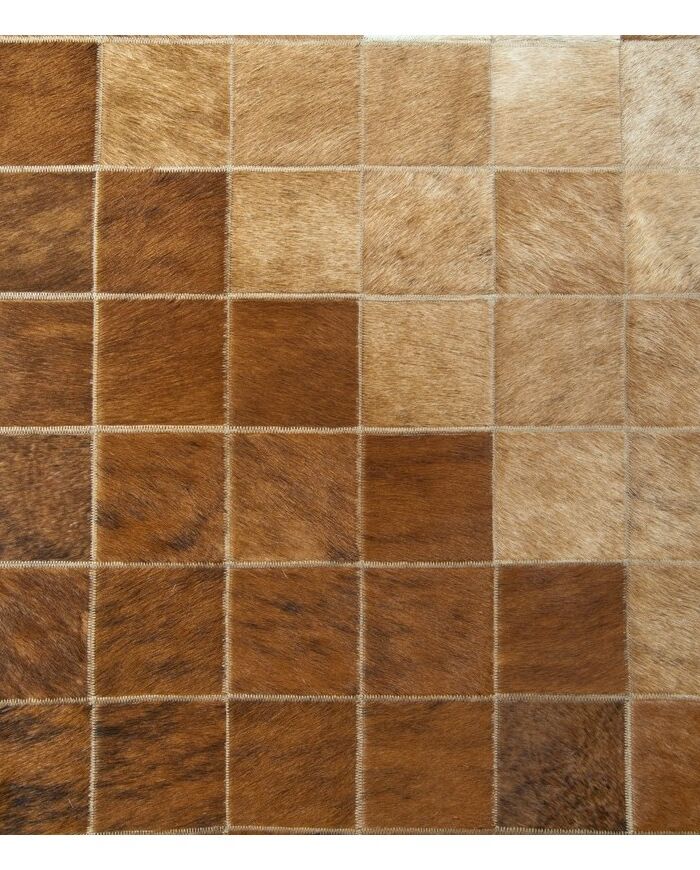 Patchwork-Kuhfellteppich K-663 Mosaik Braun-Beige