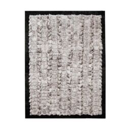 Furry Fox Rug White-Beige-Grey with leather edging k-145