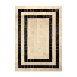 Patchwork Kuhfellteppich K-157 Mosaik Cappuccino Doppelte Linie Testa di Moro