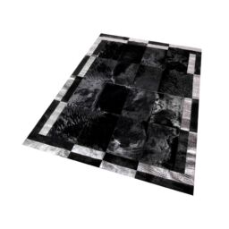 Patchwork Cowhide Rug k-1878 nero cavallino double frame silver